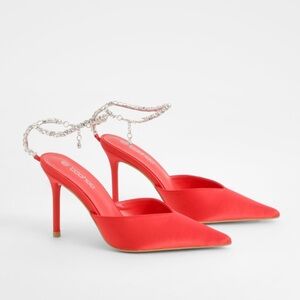 DIAMANTE STRAP SATIN POINTED SHOES